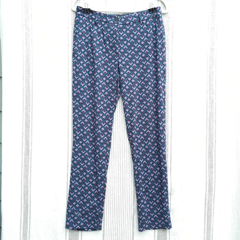 Wildfang Pants Womens 4 Multicolor Blue Empower Trouser Geometric Slim Stretch